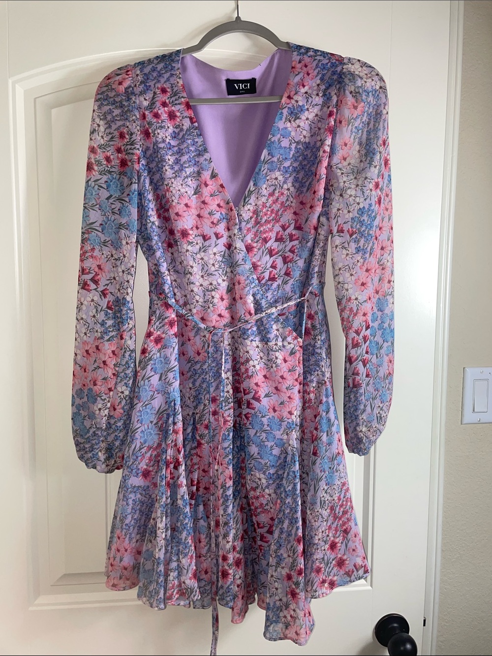 VICI Lavender Floral Wrap Mini Dress